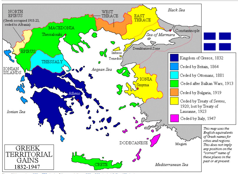 Greece Territorial Gains 1832 - 1947