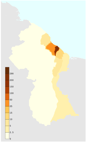 guyana population density map