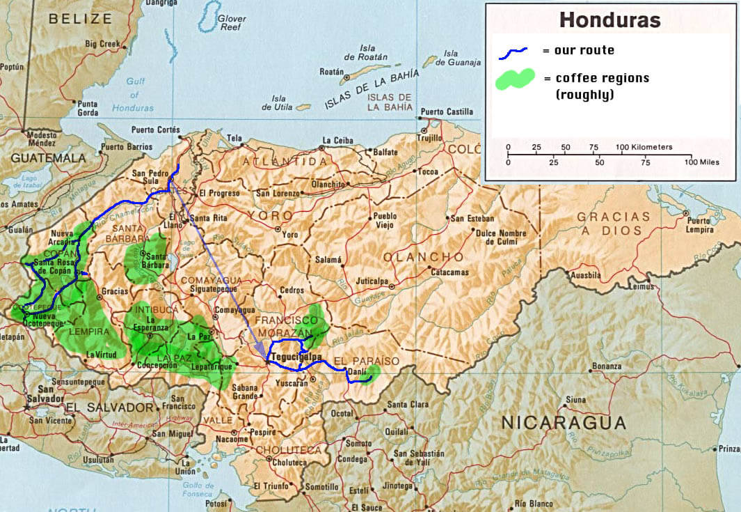 honduras map coffee regions