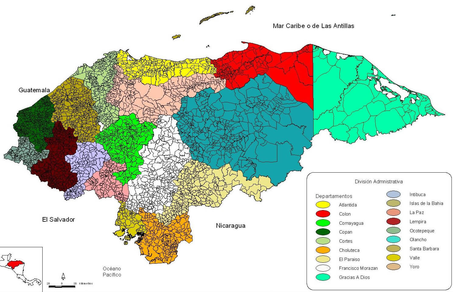Honduras Towns Villages Localities Map 2004