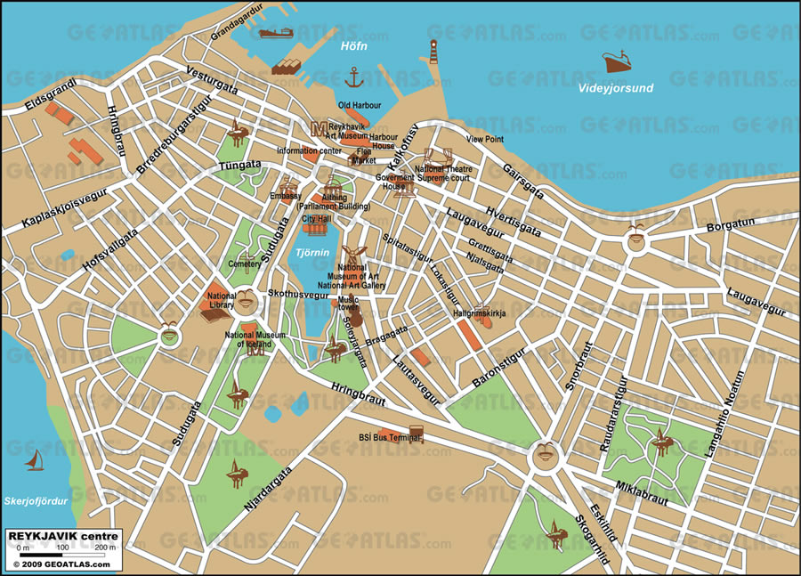Reykjavik city center map