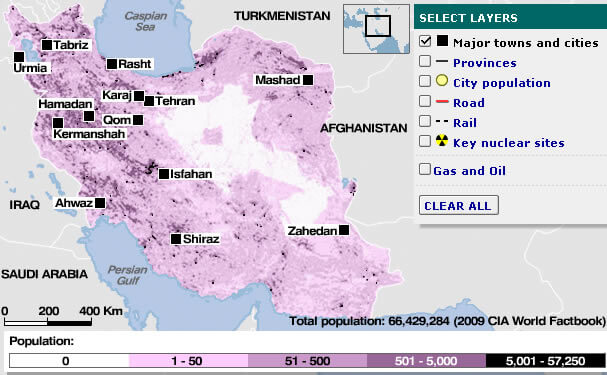 iran major towns map