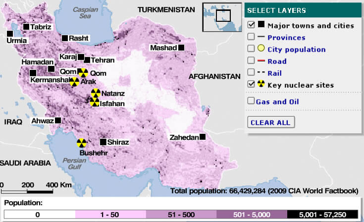 nuclear map of iran