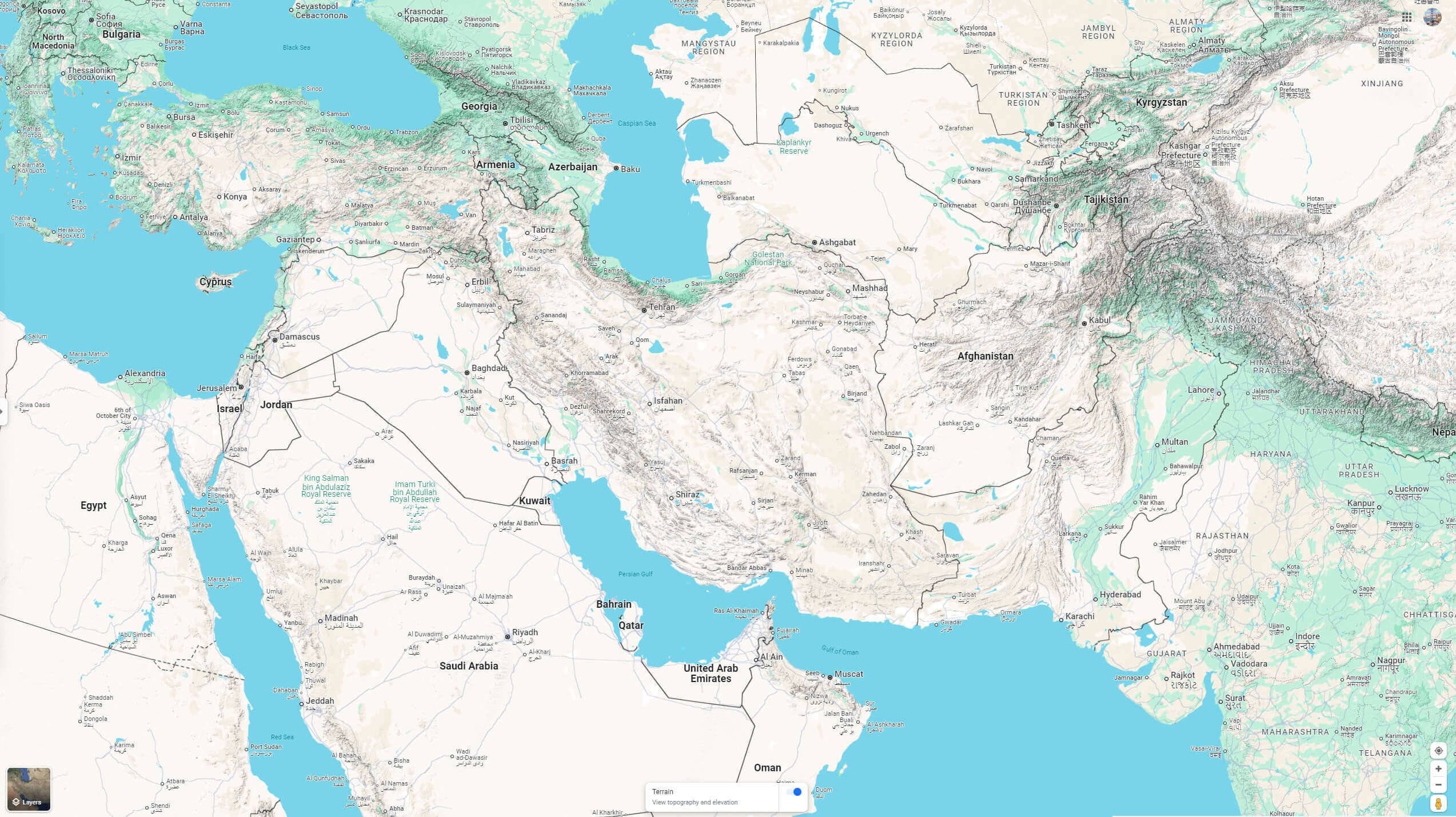 Iran Google terrain map