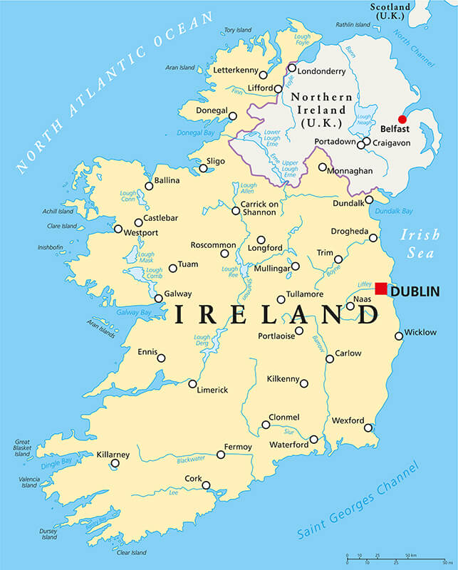 Ireland Main Cities Map