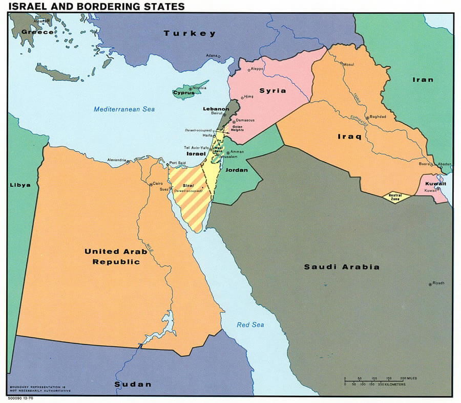 israel bordering states 1970