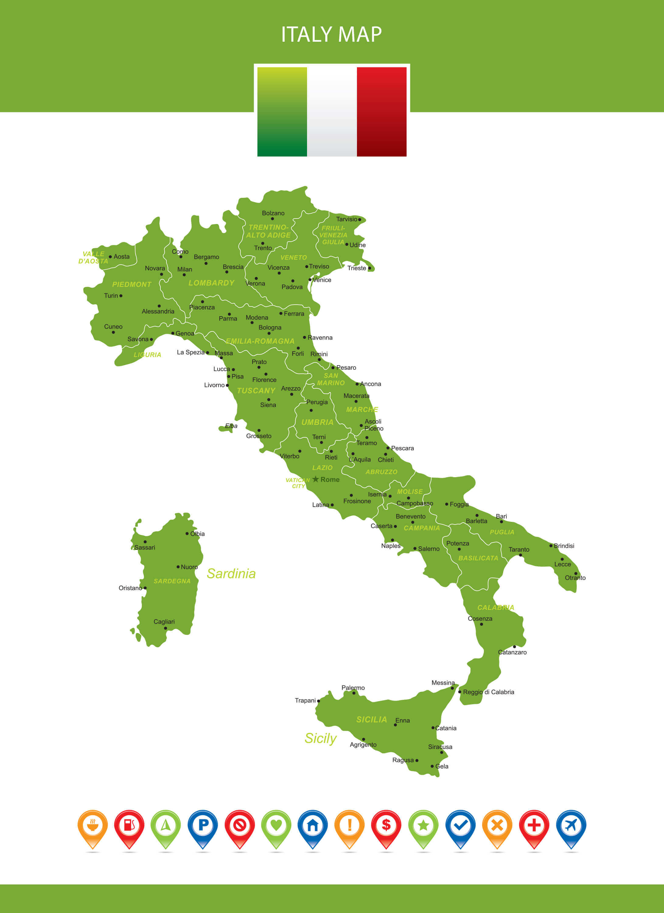 Italy Map with Major Cities.