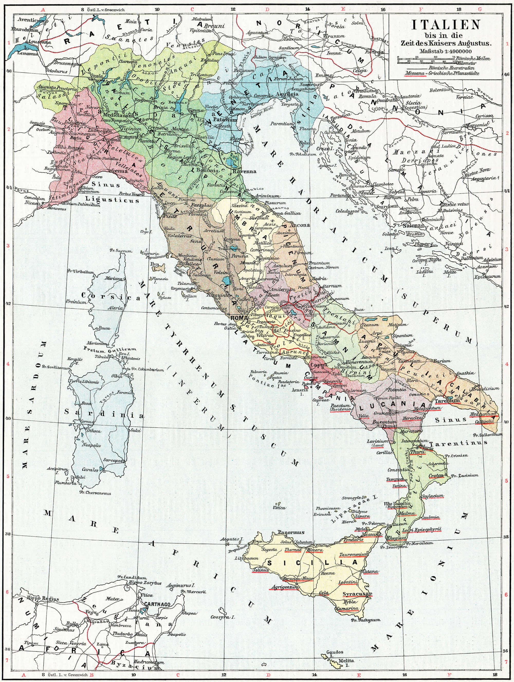 Map of Italy, the time of Emperor Augustus