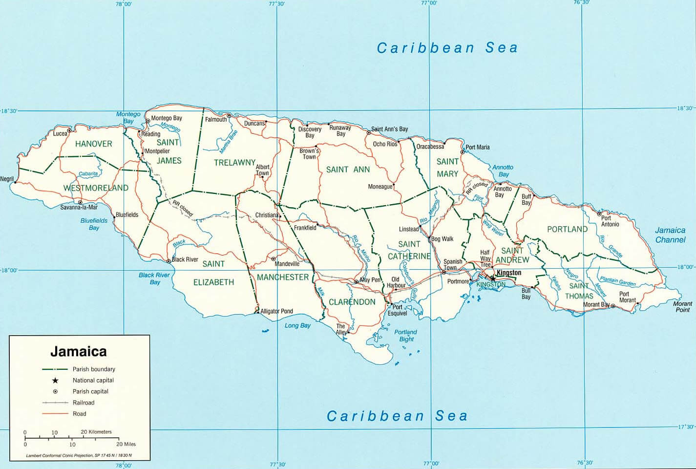 Jamaica Political Map 2002