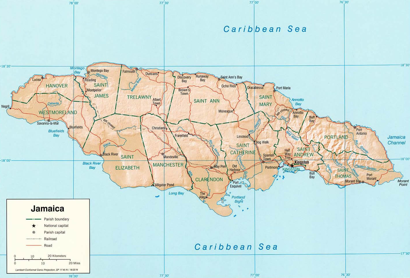 Jamaica Shaded Relief Map 2002