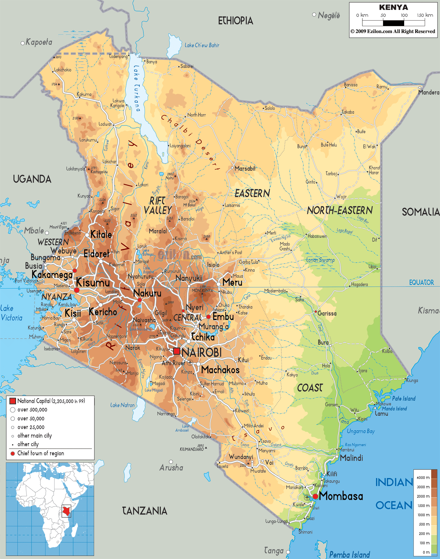Kenya physical map
