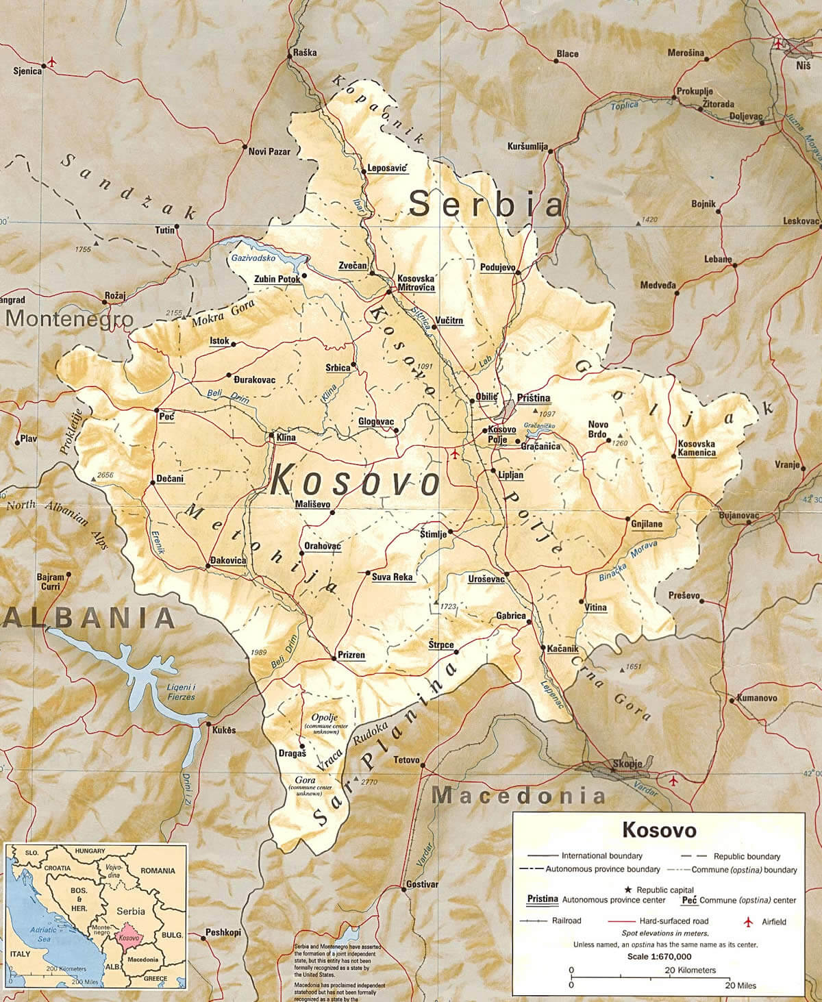 kosovo physical map