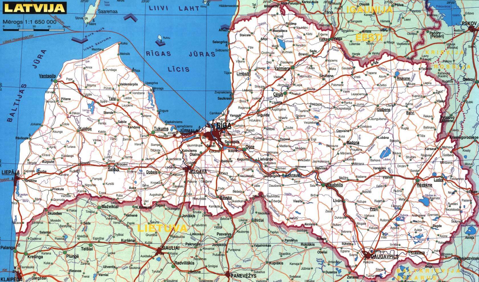 road map of latvia