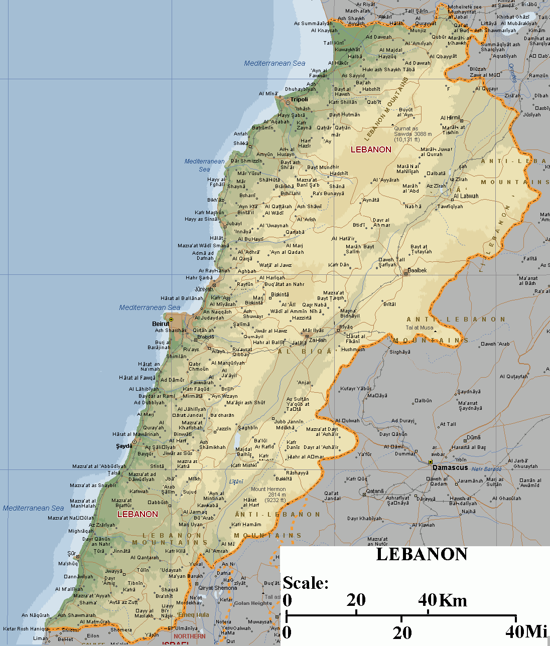 lebanon physical map
