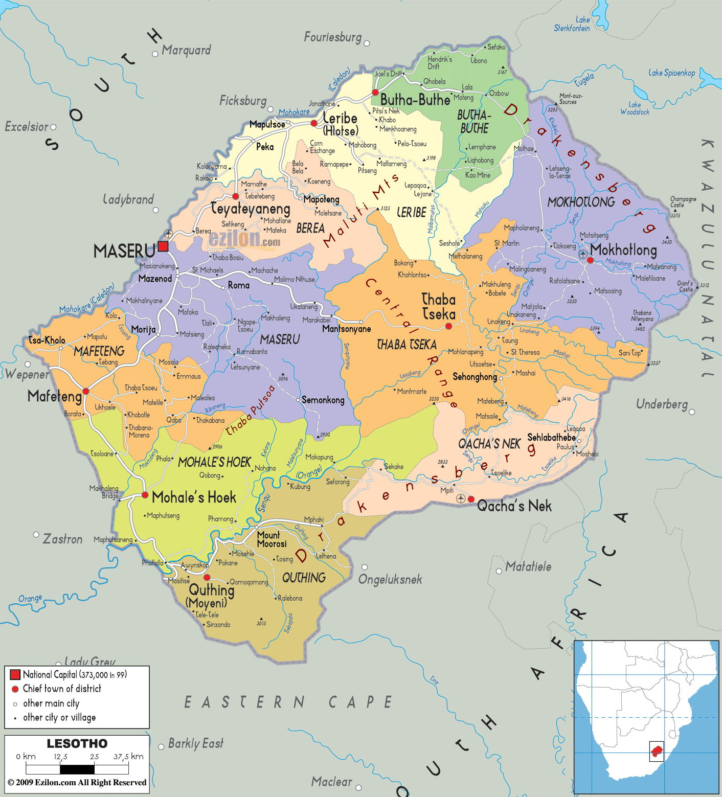 political map of Lesotho