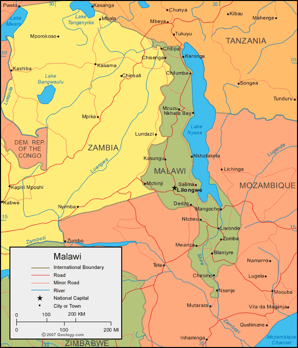 malawi politic map