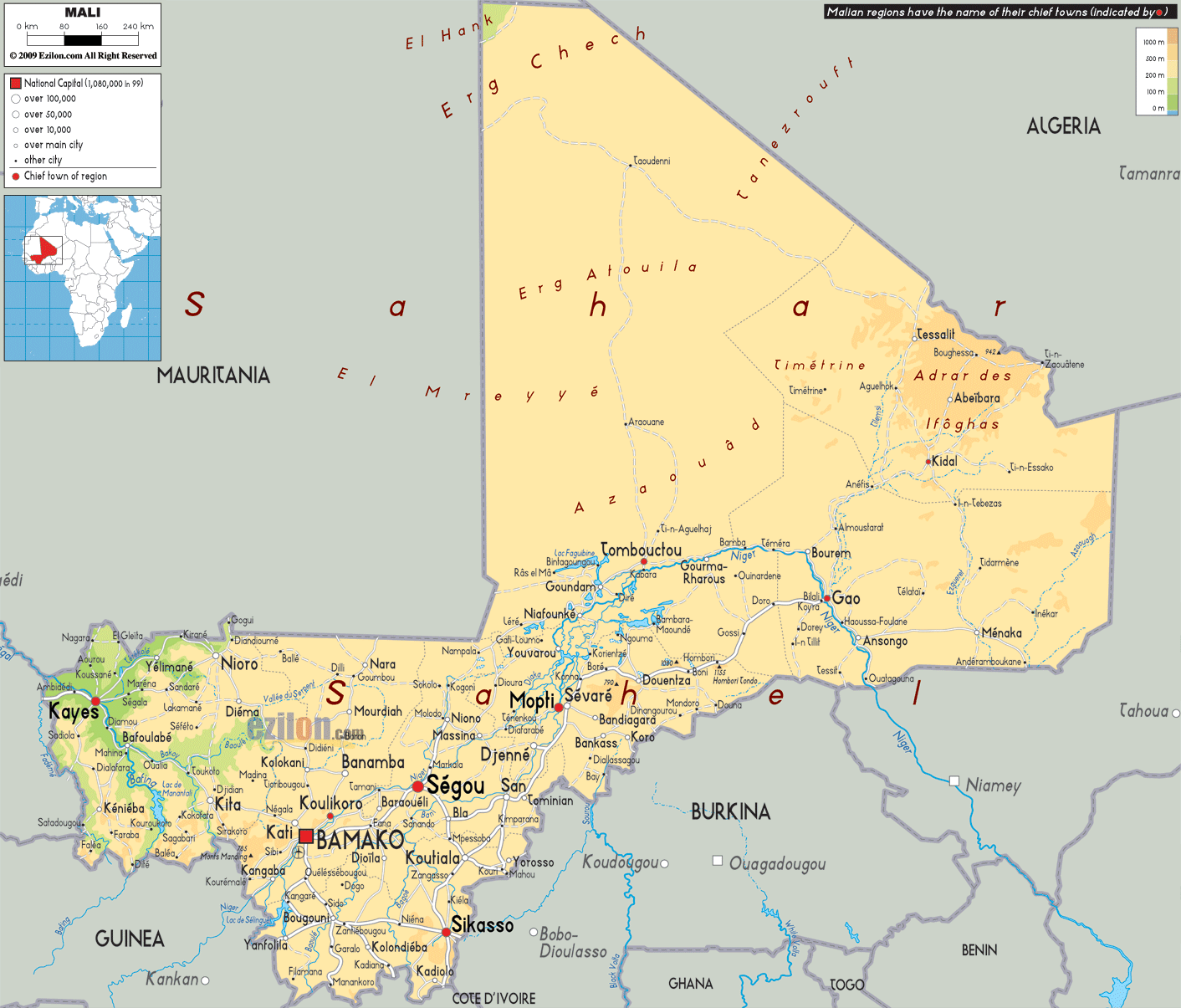 Mali physical map