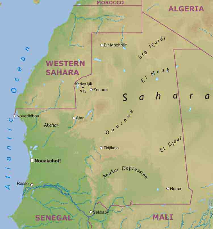 physical map of mauritania