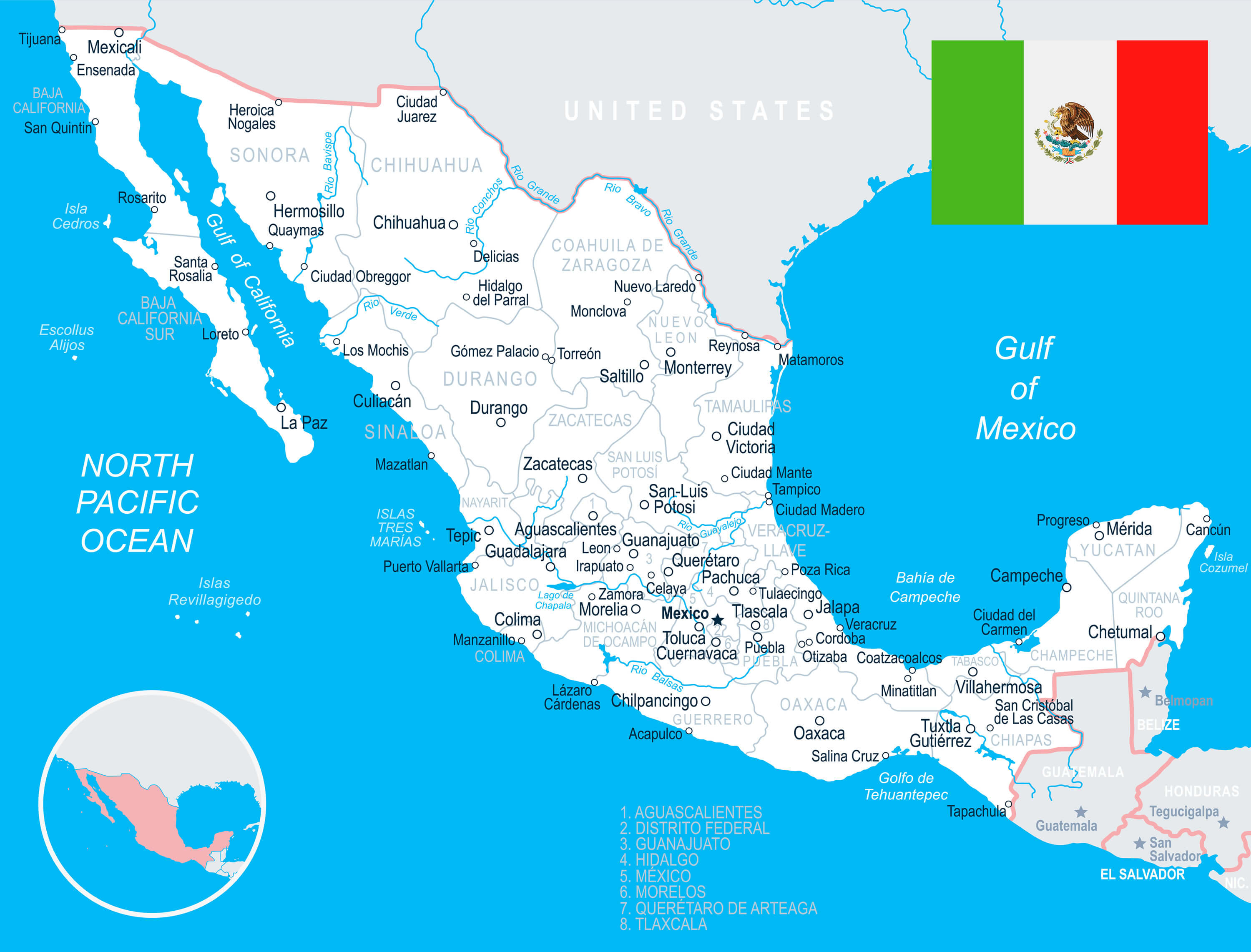 Mexico Map with Flag