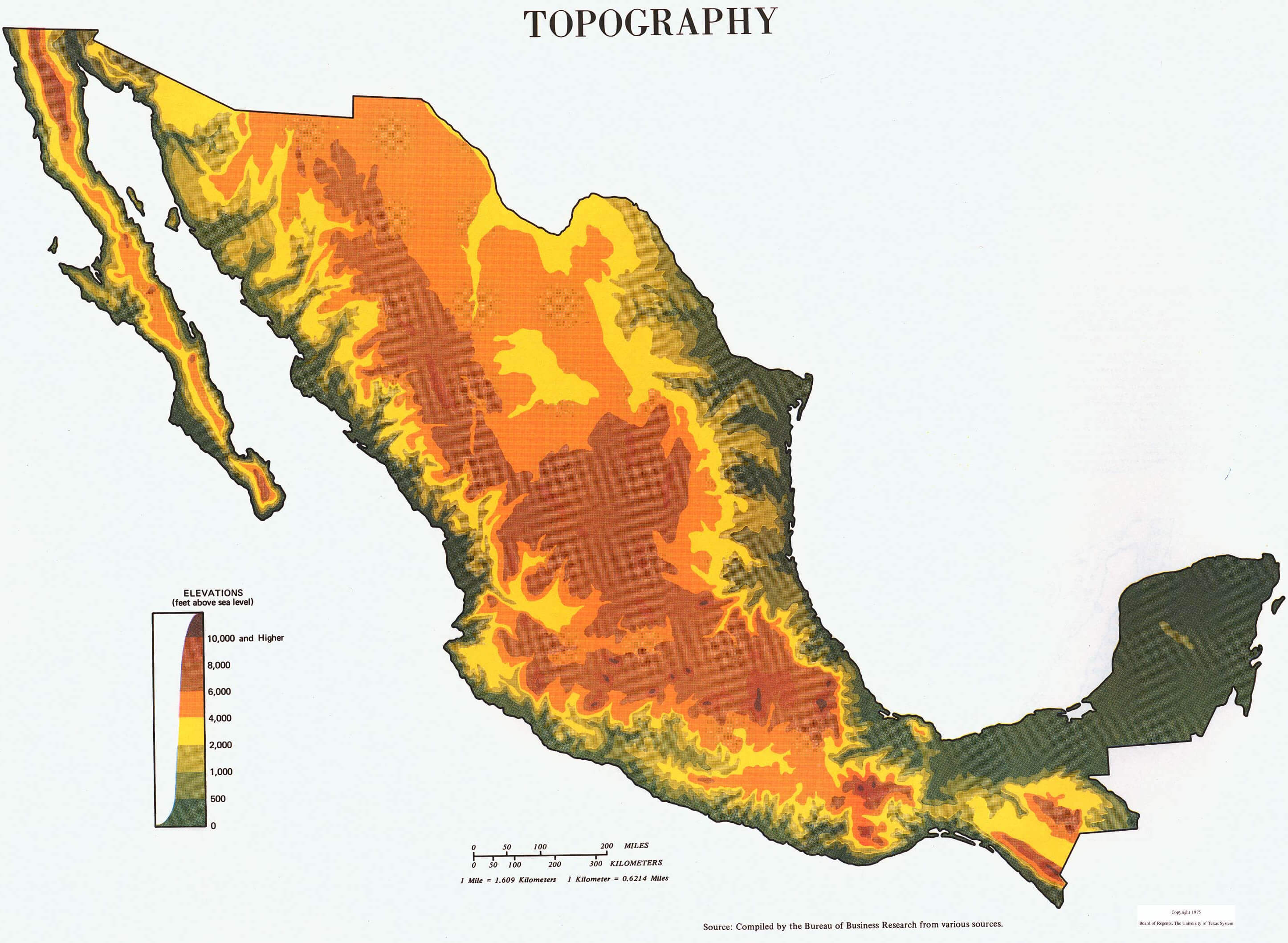 Mexico Physical Map 1975