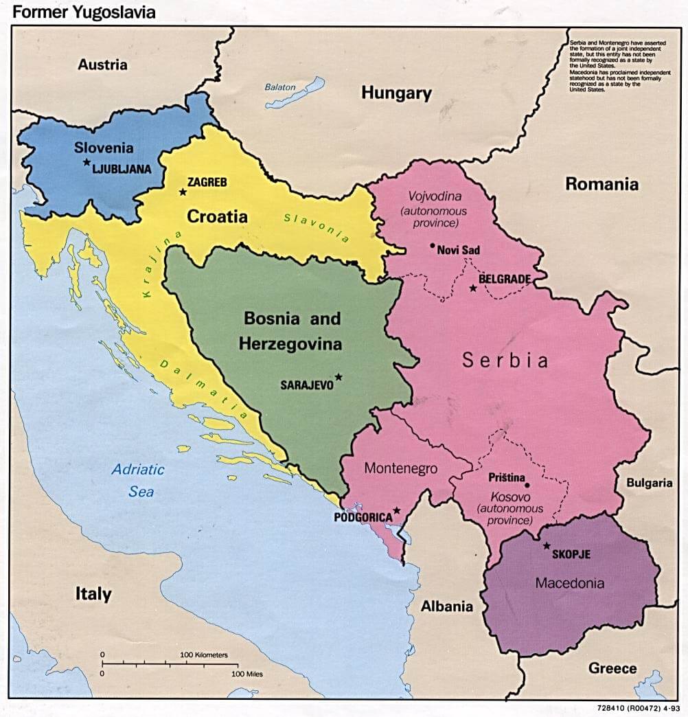 Former Yugoslavia Montenegro Map