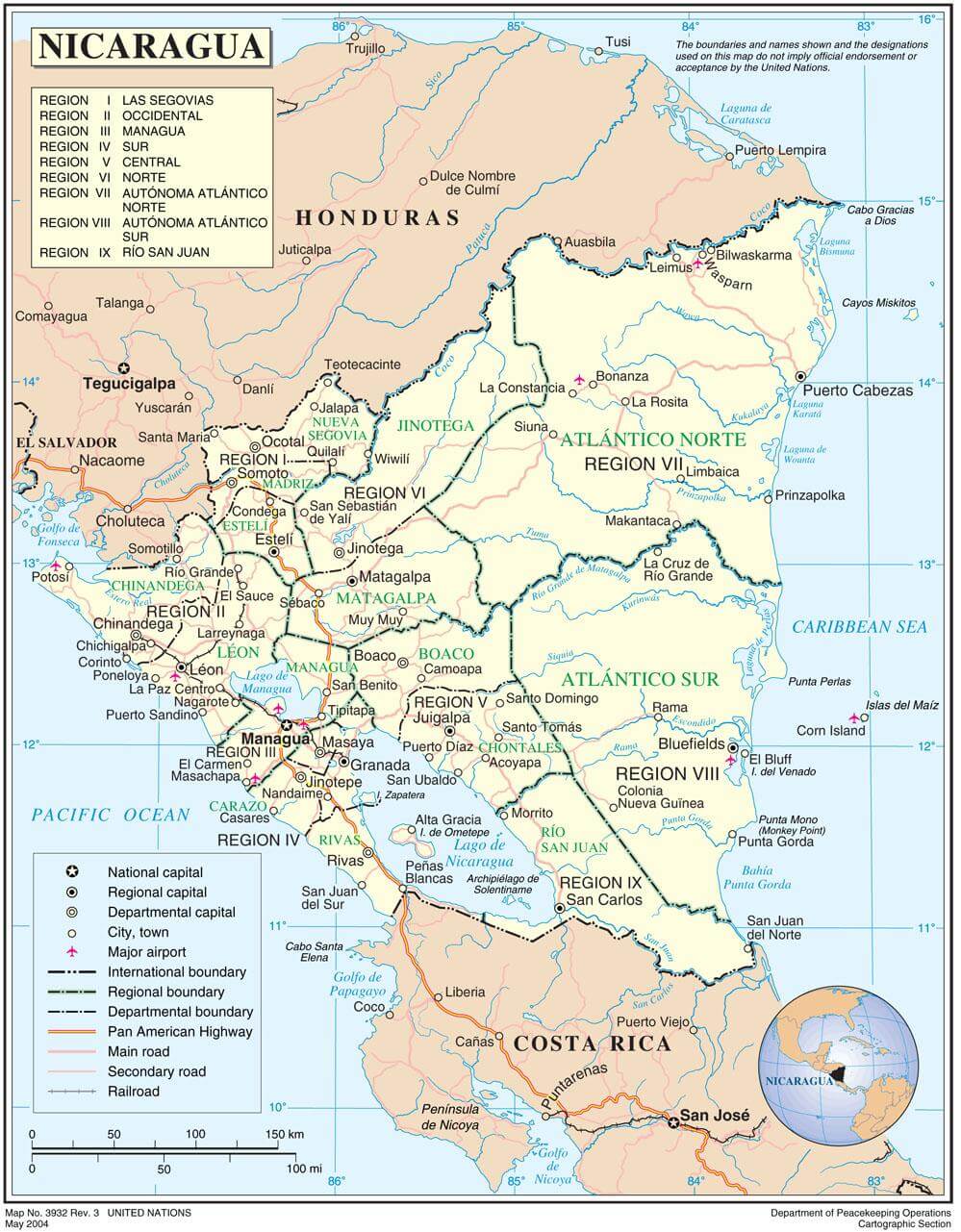 Nicaragua Political Map 2004