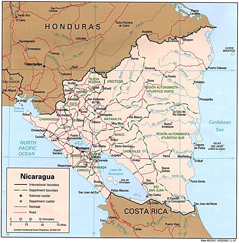 Nicaragua Political Map Cities