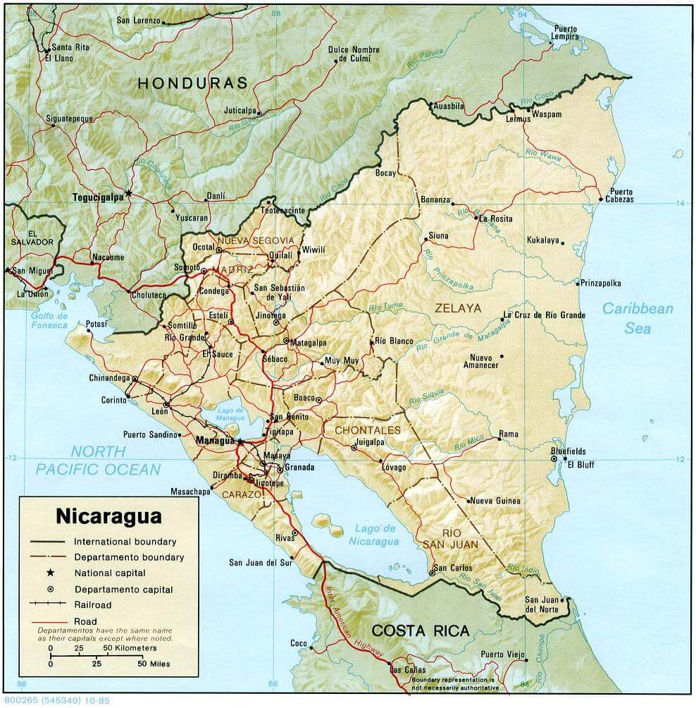 Nicaragua Shaded Relief Map 1985