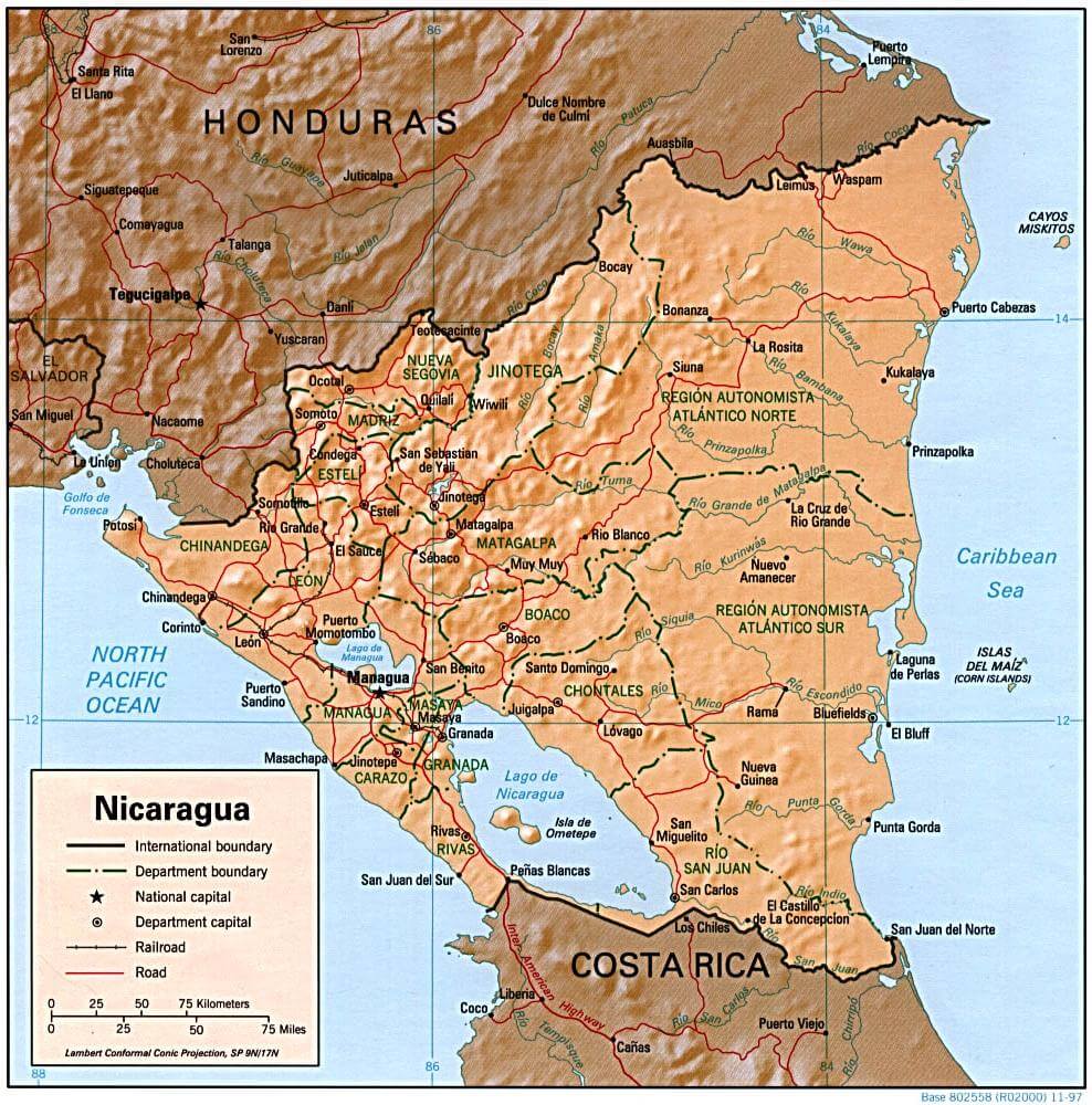 Nicaragua Shaded Relief Map 1997