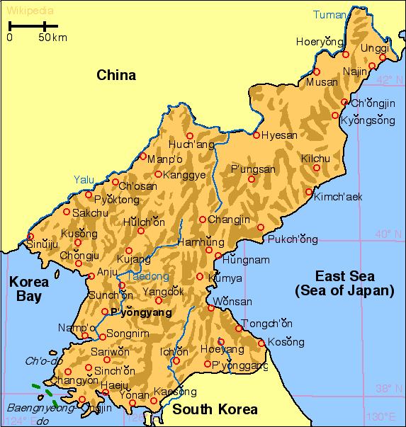 north korea map china