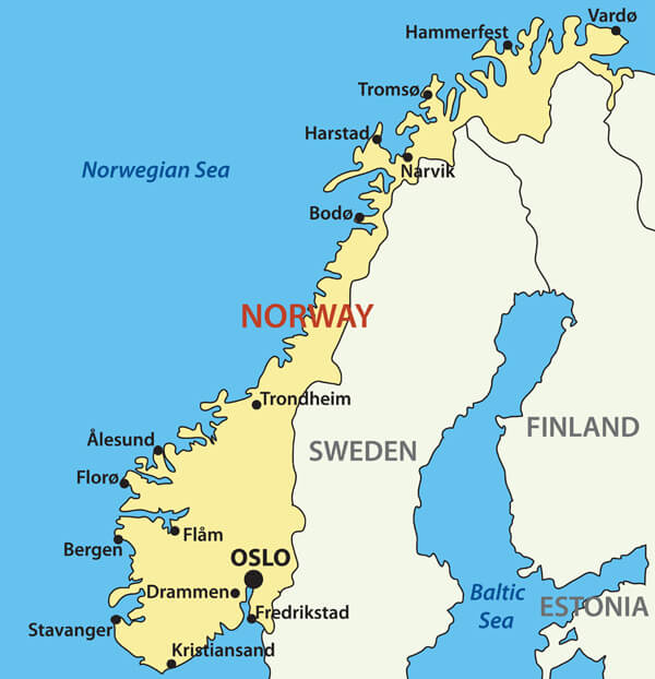 Norway Map with Main Cities