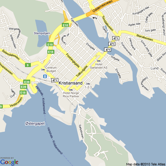 Kristiansand downtown map