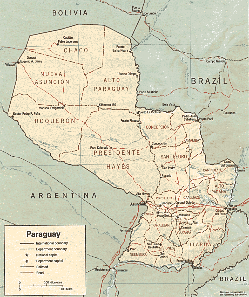 Paraguay Shaded Relief Map 1990