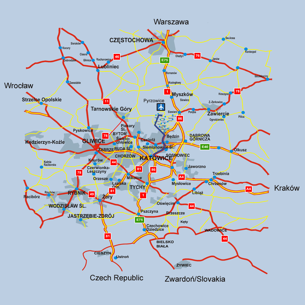 katowice transportation map
