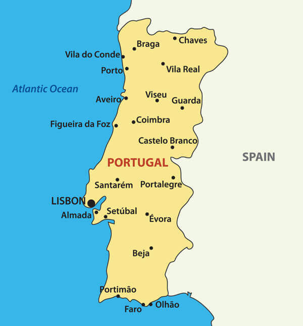Map of Portugal with Cities