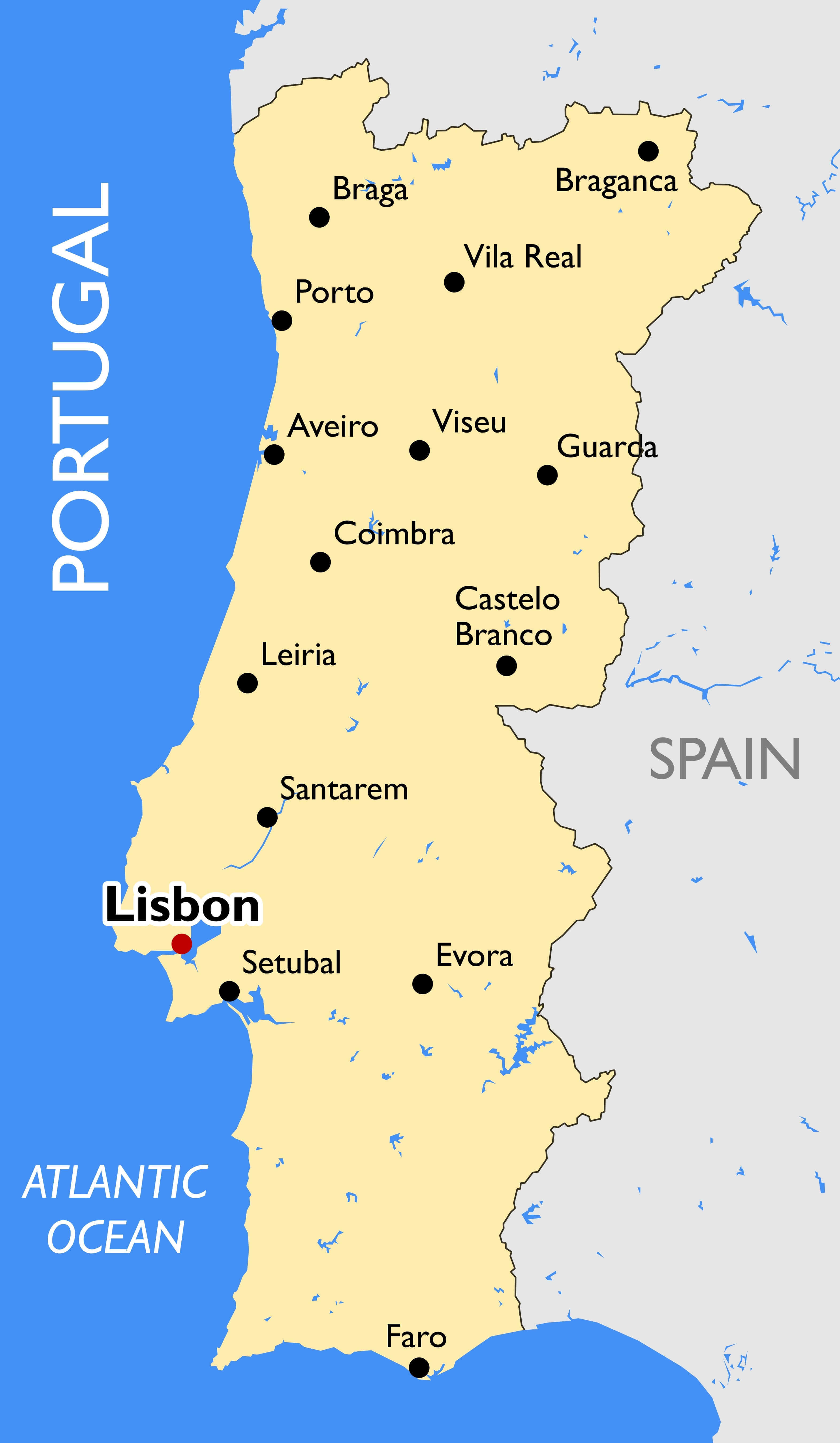 Portugal Main Cities Map