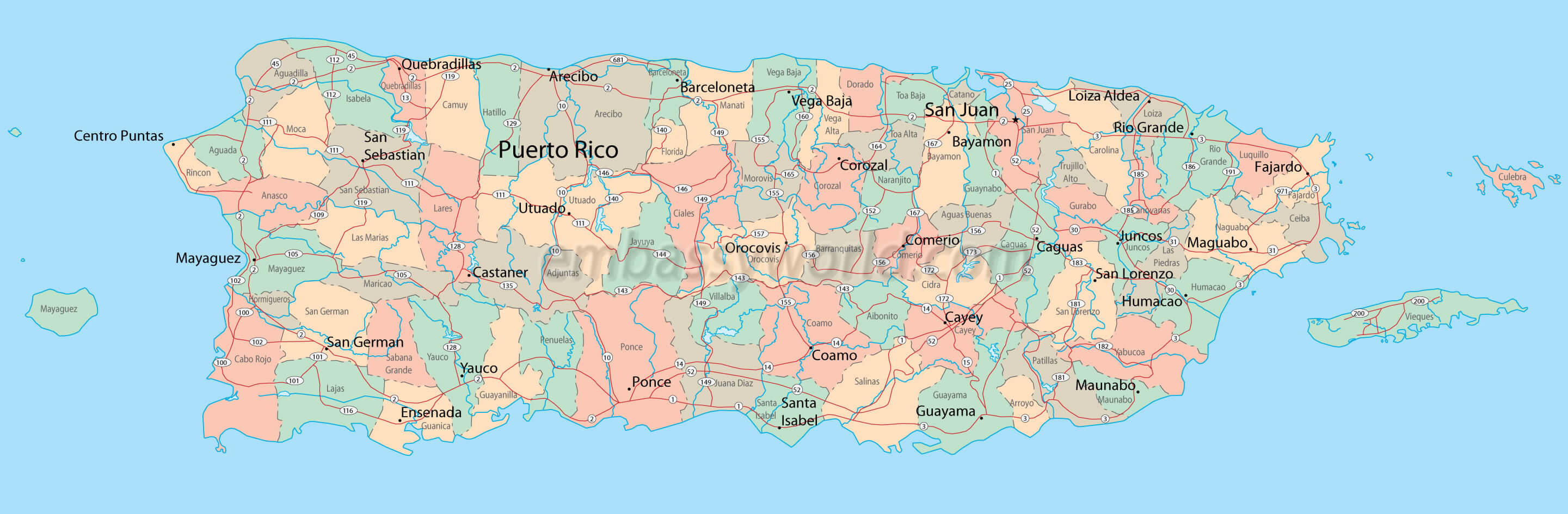 Map of Puerto Rico. 