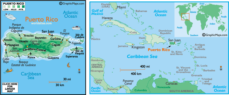 Map of Puerto Rico Caribbean Islands