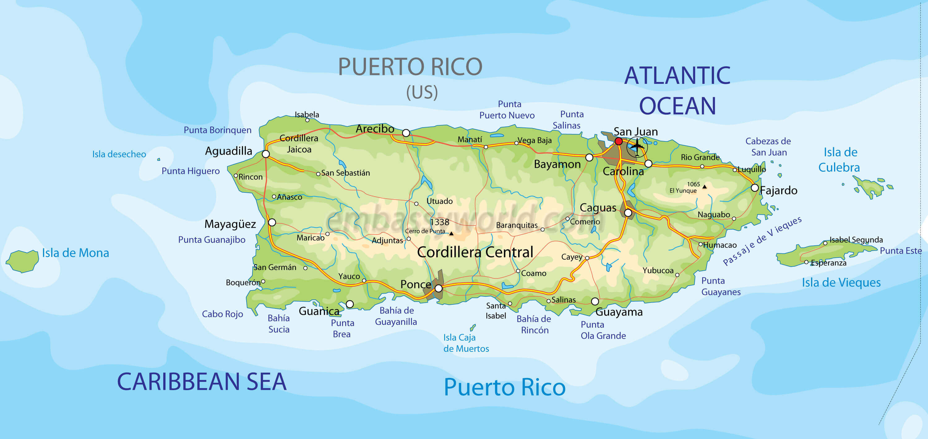 Puerto Rico Physical Map