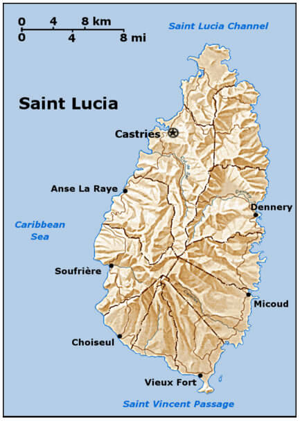 saint lucia geography map
