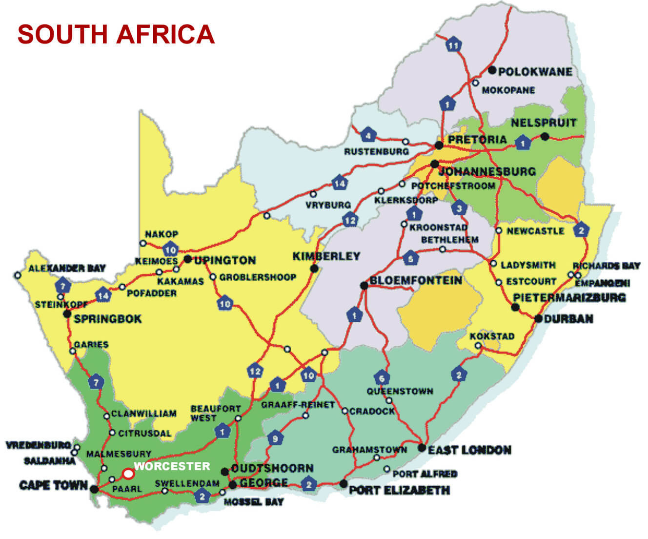 south africa cities map
