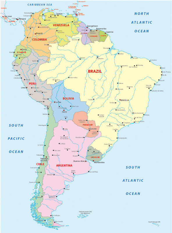 Countries in South America Map