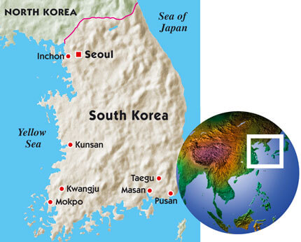south korea map world