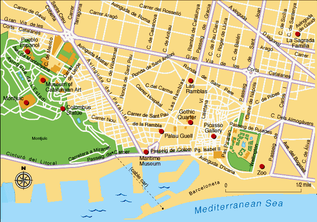 Barcelona city center map