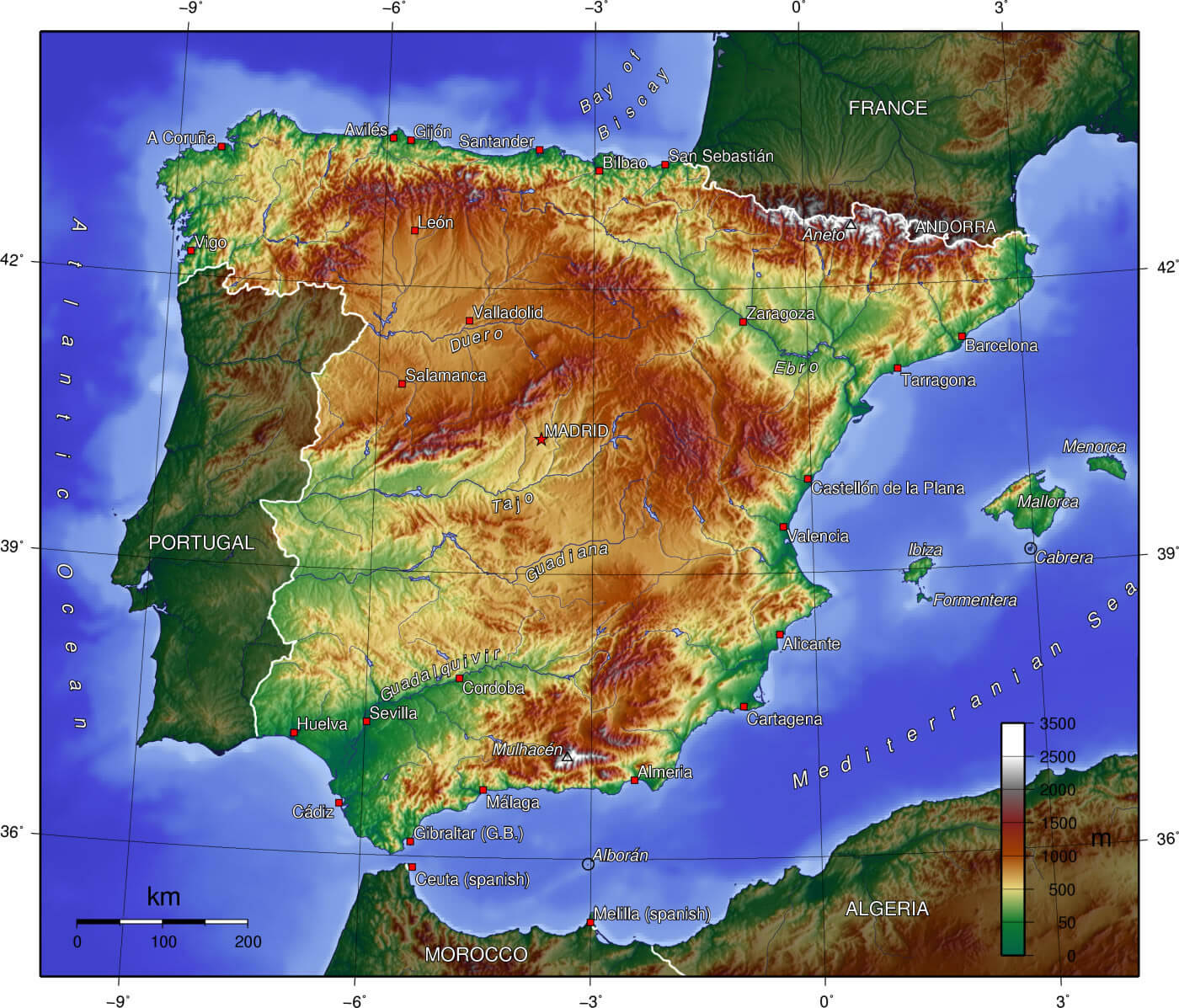Spain Physical Map 2005