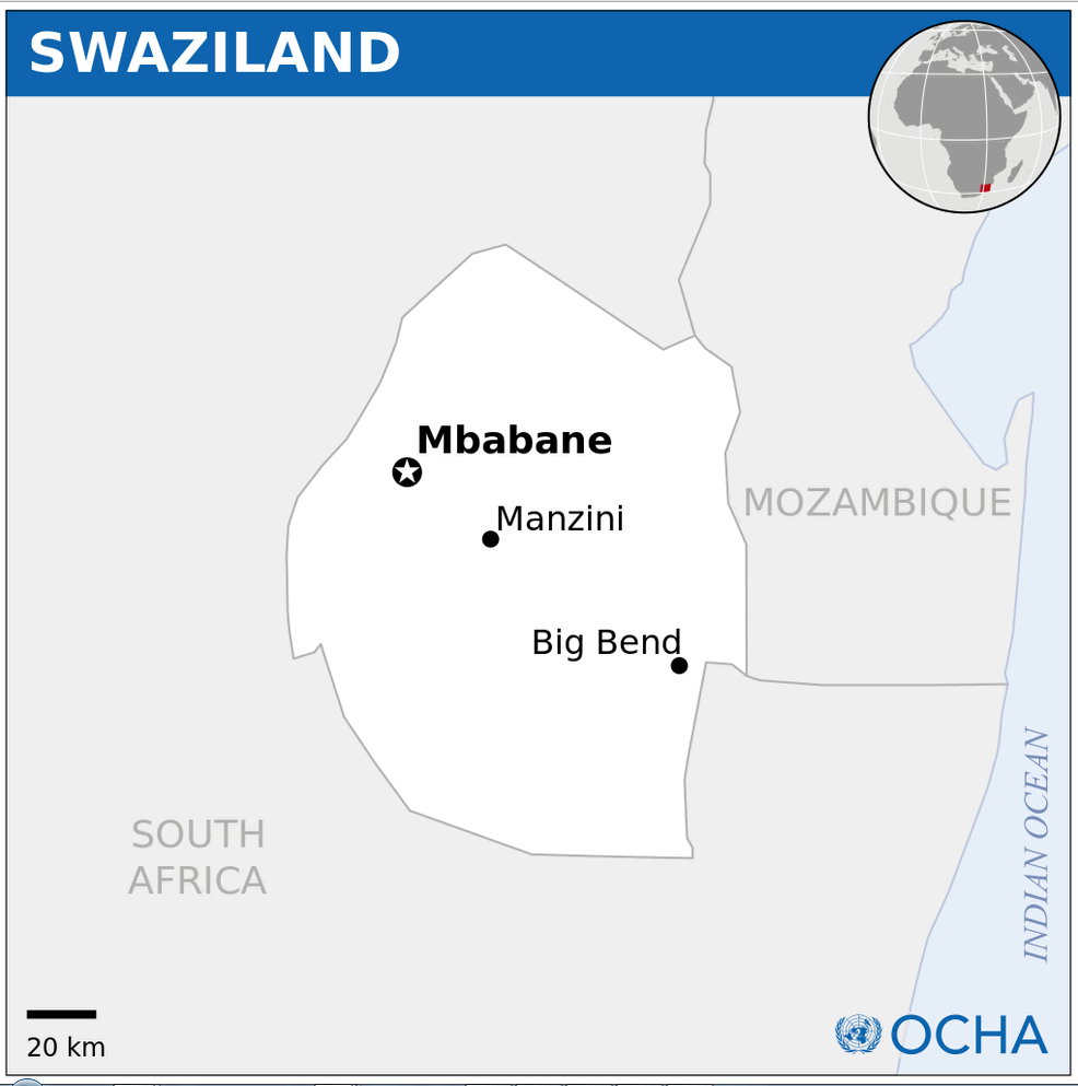 swaziland location map
