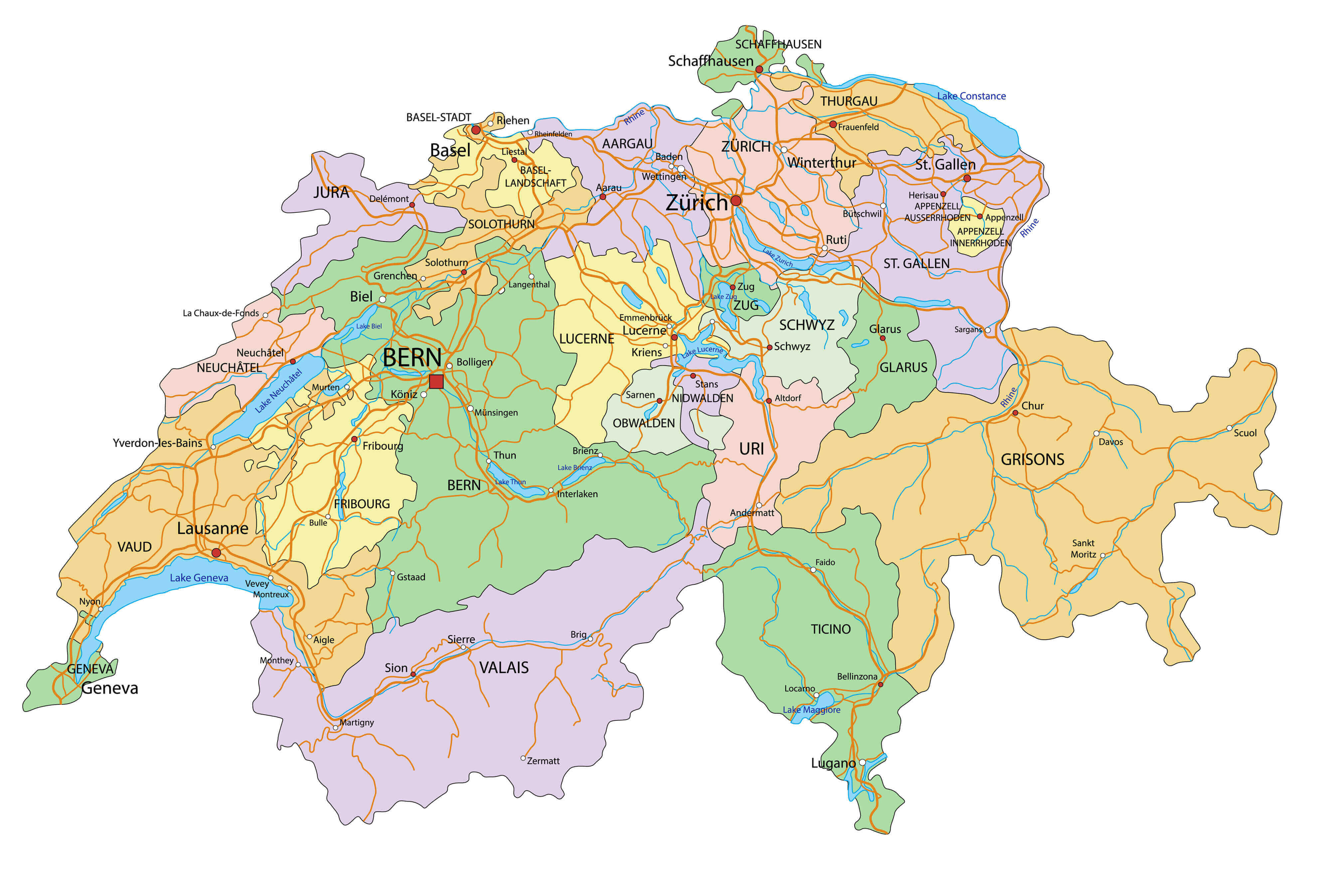 Political Map of Switzerland