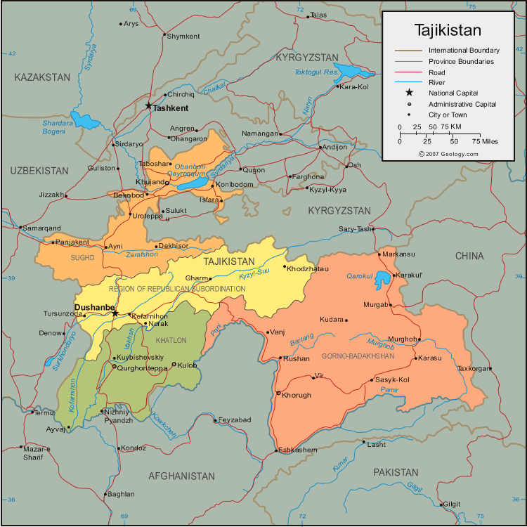 map of Tajikistan