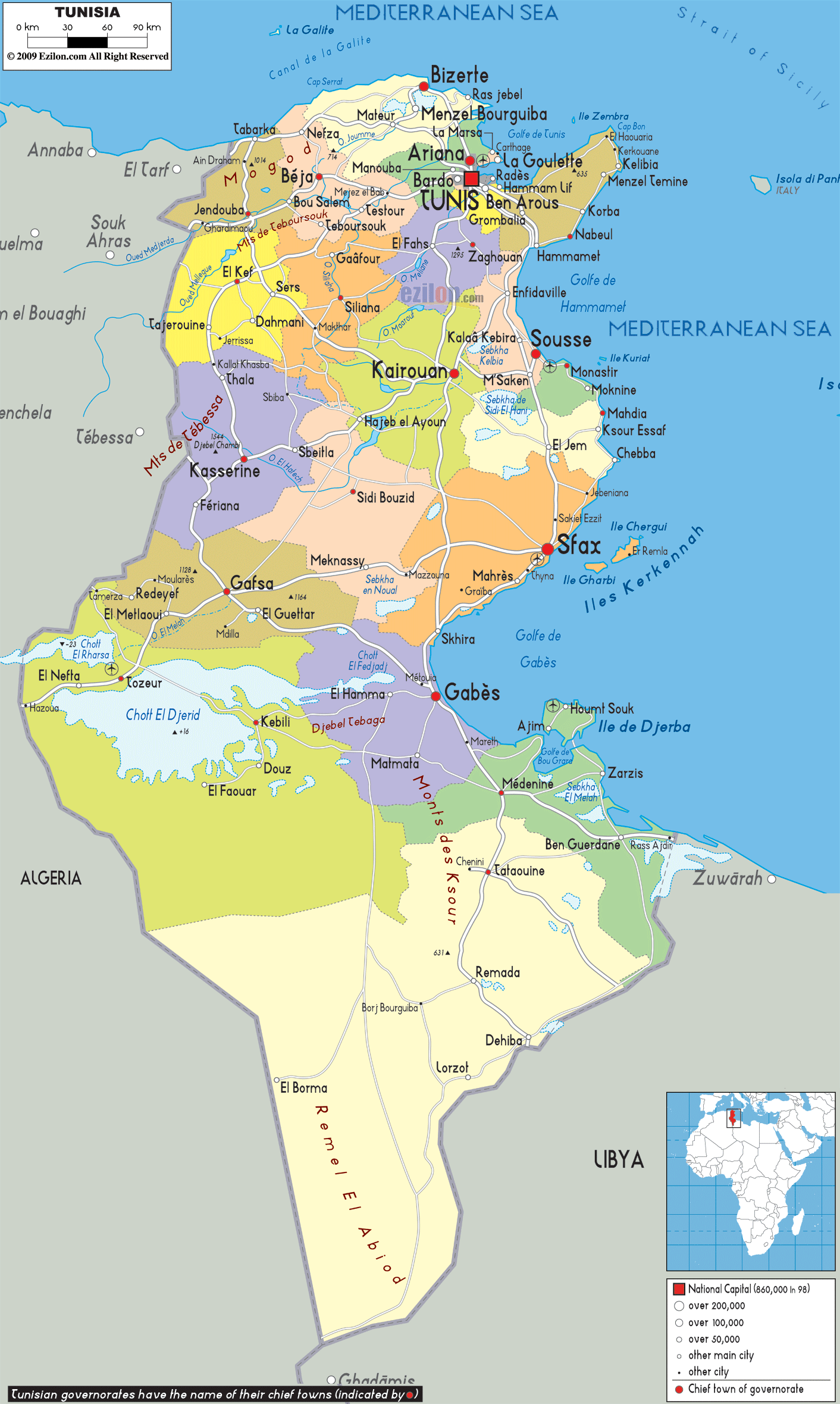 political map of tunisia