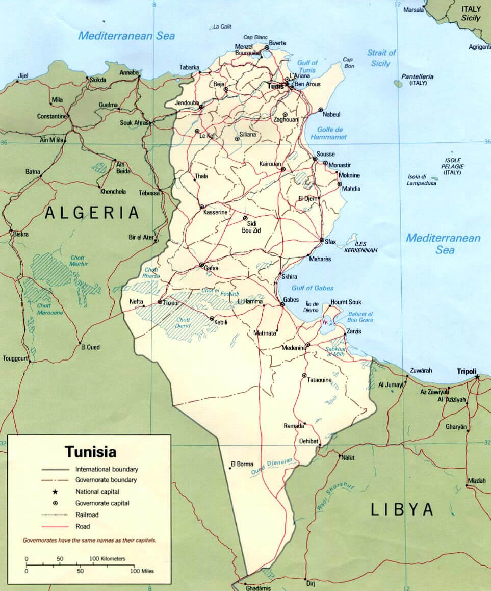 Tunisia Country Political Map